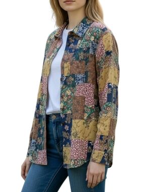 Vintage Cottagecore Patchwork Print Button-down Season Ticket Blouse